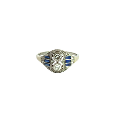 Art Deco Ring Gold 18 Kt Platinum Brilliant Sapphire