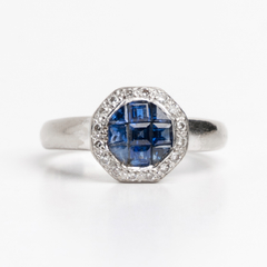 Anillo Oro 18 Kt Zafiro Natural Brillantes