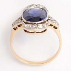 Anillo Oro 18kt y Platino 950. Zafiro Azul y Brillantes Deco en internet