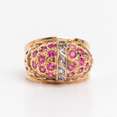 18kt Gold Ring Pavé with Ruby and Diamonds