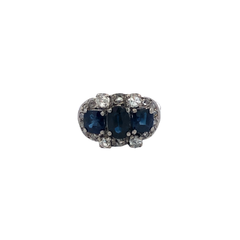 Anillo Zafiros Naturales Brillantes Platino 950