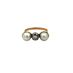 Anillo Tricillo Oro 18 Kt Y Perlas Naturales Y Brillante
