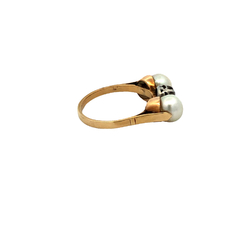 Anillo Tricillo Oro 18 Kt Y Perlas Naturales Y Brillante - Joyería Alvear