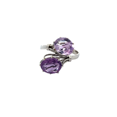 Anillo De Oro Blanco 18 Kt Y Amatistas
