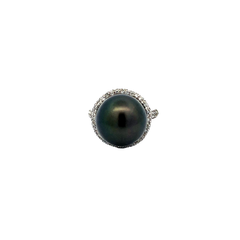 Lujoso Anillo Oro 18 Kt Brillantes Y Perla Negra Natural