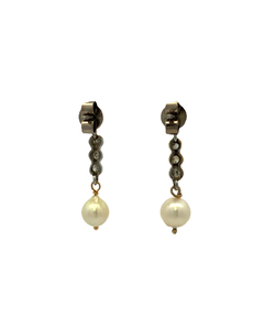 Antiguos Aros Colgantes Oro 18 Kilates Brillantes Y Perlas. - comprar online