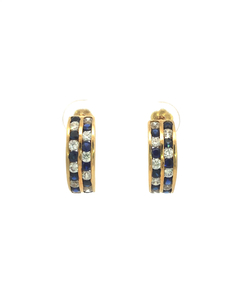 18 kt gold caravan earrings blue and white sapphires