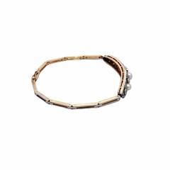 Pulsera brazalete oro 18 kt brillantes y perlas naturales. - Joyería Alvear