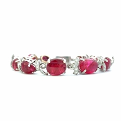 Pulsera brazalete oro 18 kt brillantes y rubíes naturales