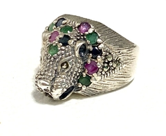 Silver panther ring emeralds rubies - buy online
