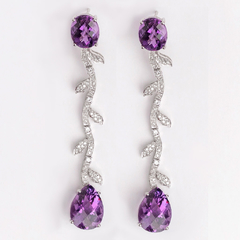 Aros colgantes platino 950 amatistas y brillantes