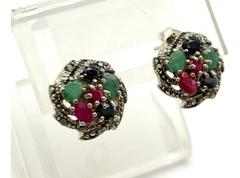Bellos Aros Roseta Esmeralda Zafiros Rubíes Plata 925