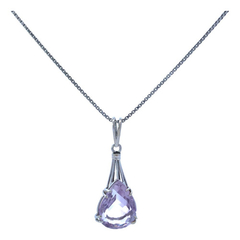 Bellisima Cadena Gargantilla Oro Blanco 18 Kt Y Amatista