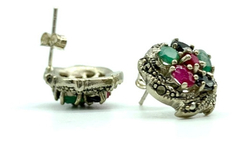 Bellos Aros Roseta Esmeralda Zafiros Rubíes Plata 925 - comprar online