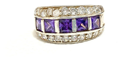Anillo De Plata 925 Amatistas Y Zafiros Blancos - Joyería Alvear