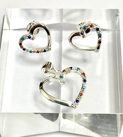 EXCEPTIONAL SET OF EARRINGS AND HEART PENDANT IN SILVER 925 AND SEMI-PRECIOUS STONES on internet