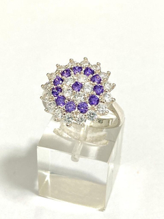 Unique sapphire and amethyst rosette ring in 925 silver - Joyería Alvear