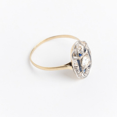 Gold platinum art-deco ring - blue and brilliant sapphires - buy online