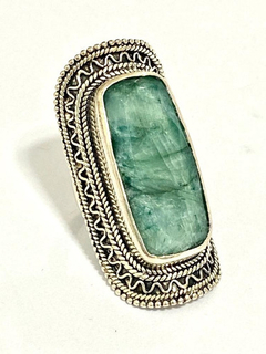 Impactante Anillo Plata 925 Gran Esmeralda Central - comprar online