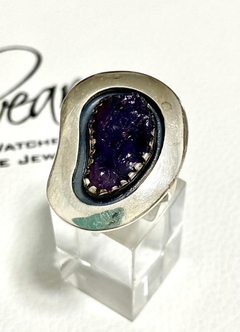Large 925 silver and natural amethyst ring alvear jewelry