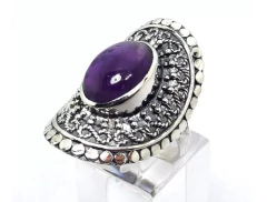 Large ring in 925 silver and natural amethyst cabullon - online store