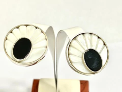 Impactante Conjunto Anillo Aros Plata 925 Ónix Nácar - tienda online