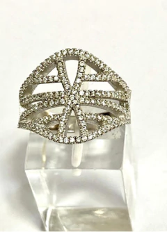 Anillo Plata 925 Oro 18 Kilates y Zafiros Blancos - comprar online