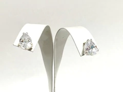 Finos Aros Solitarios Gota De Plata 925 Y Zafiros Blancos