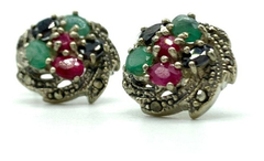 Bellos Aros Roseta Esmeralda Zafiros Rubíes Plata 925 - tienda online