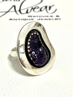 Large 925 silver and natural amethyst ring alvear jewelry - buy online