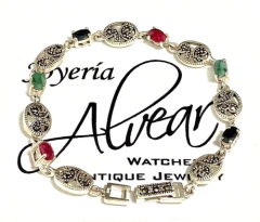 Pulsera Plata 925 Esmeraldas Zafiros Rubíes