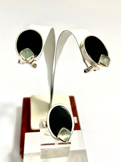 Conjunto Dama Aros Anillo Plata 925 Ónix Y Agatha - tienda online