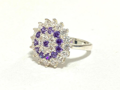 Unique sapphire and amethyst rosette ring in 925 silver - online store