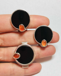 Impressive ring and earrings set of 925 silver and onyx and coral