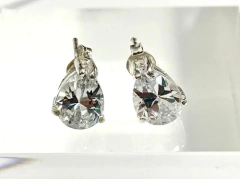 Finos Aros Solitarios Gota De Plata 925 Y Zafiros Blancos - tienda online