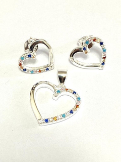 EXCEPTIONAL SET OF EARRINGS AND HEART PENDANT IN SILVER 925 AND SEMI-PRECIOUS STONES - buy online