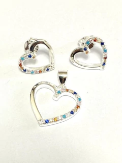 EXCEPTIONAL SET OF EARRINGS AND HEART PENDANT IN SILVER 925 AND SEMI-PRECIOUS STONES - buy online