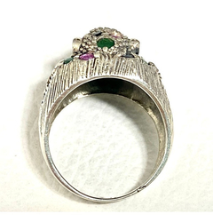 Gran Anillo Pantera Plata 925 Esmeraldas Zafiros Rubíes