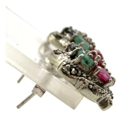 BEAUTIFUL ROSETTE EMERALD SAPPHIRES AND RUBIES 925 SILVER EARRINGS - Joyería Alvear