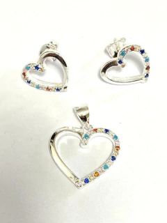 EXCEPTIONAL SET OF EARRINGS AND HEART PENDANT IN SILVER 925 AND SEMI-PRECIOUS STONES