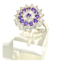 Anillo Roseta De Zafiros Y Amatistas En Plata 925