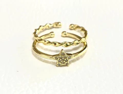 Anillo Doble Plata 925 Oro 18 Kilates Zafiros Blancos