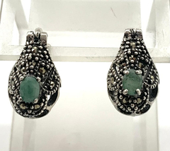 BEAUTIFUL 925 SILVER EARRINGS EMERALDS - Joyería Alvear