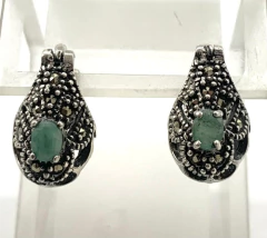 BEAUTIFUL 925 SILVER EARRINGS EMERALDS - Joyería Alvear