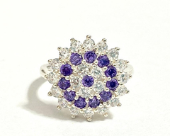 Unique sapphire and amethyst rosette ring in 925 silver - buy online