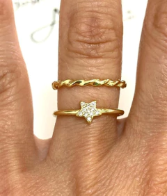 Anillo Doble Plata 925 Oro 18 Kilates Zafiros Blancos - Joyería Alvear