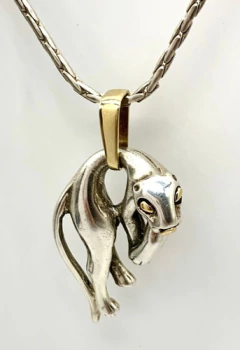 Cadena Y Dije Pantera Mod. Cartier Plata Y Oro 18 Kt - online store