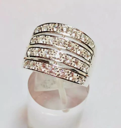 Anillo Plata 925 Pavé De Zafiros Blancos