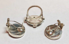 Image of Impressive ring and earrings set of 925 silver and onyx and coral
