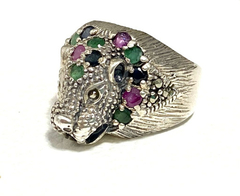 Gran Anillo Pantera Plata 925 Esmeraldas Zafiros Rubíes en internet
